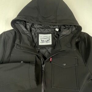 Levi Strauss & Co Mens Black Hooded Softshell Jacket Quilted Lining Size L